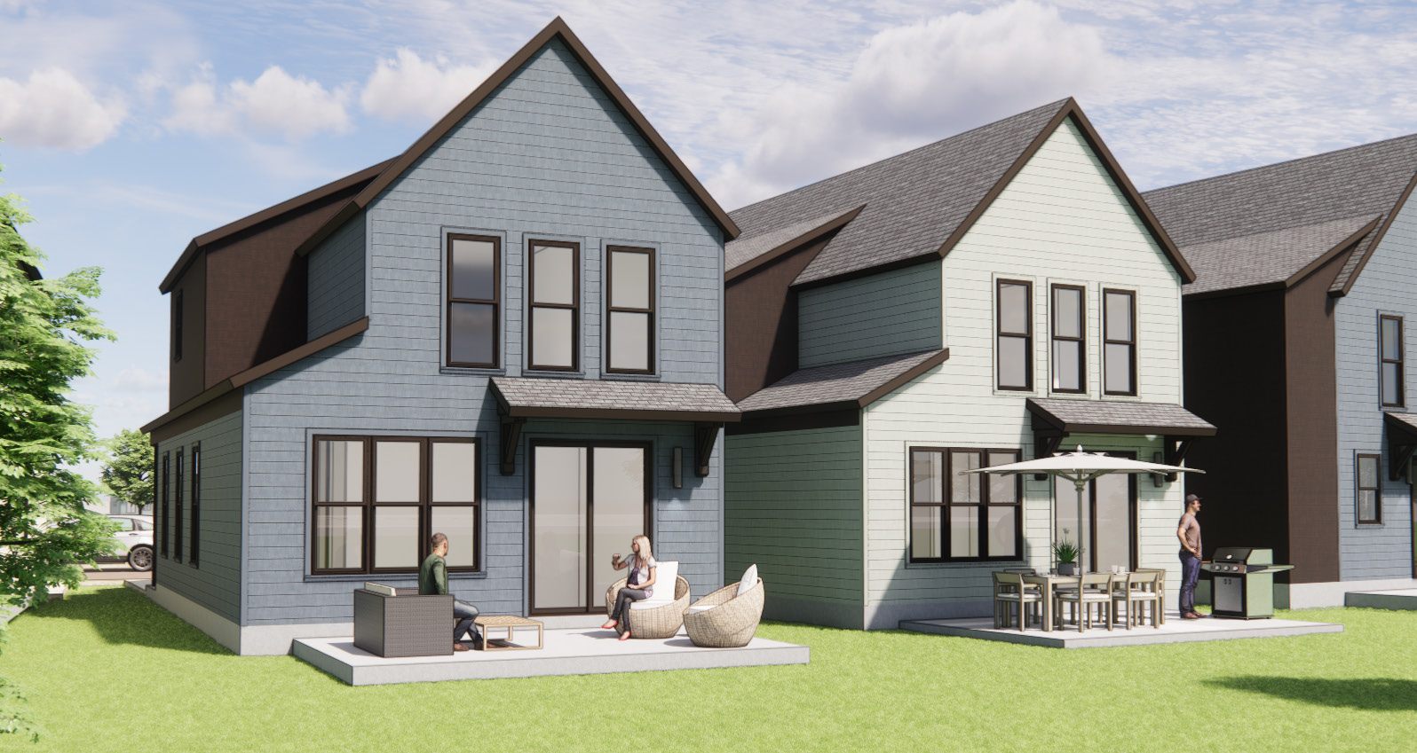 Cottage back exterior and patios