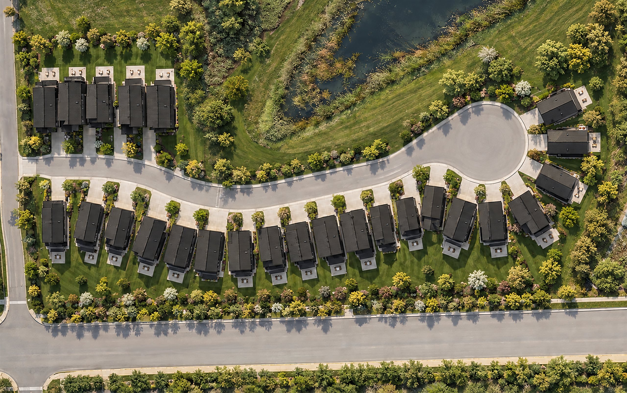Aerial view of Yarrow Place at sunset