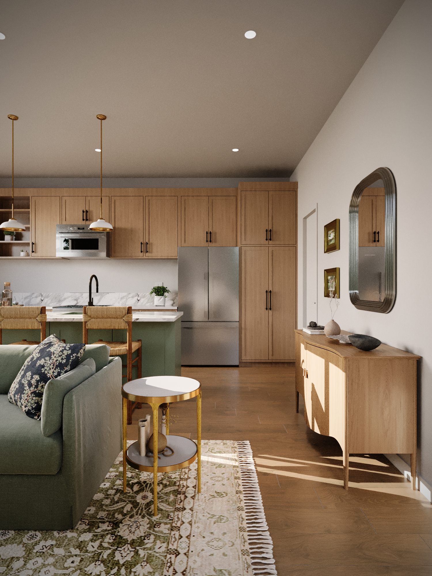 Cottage living room and kitchen