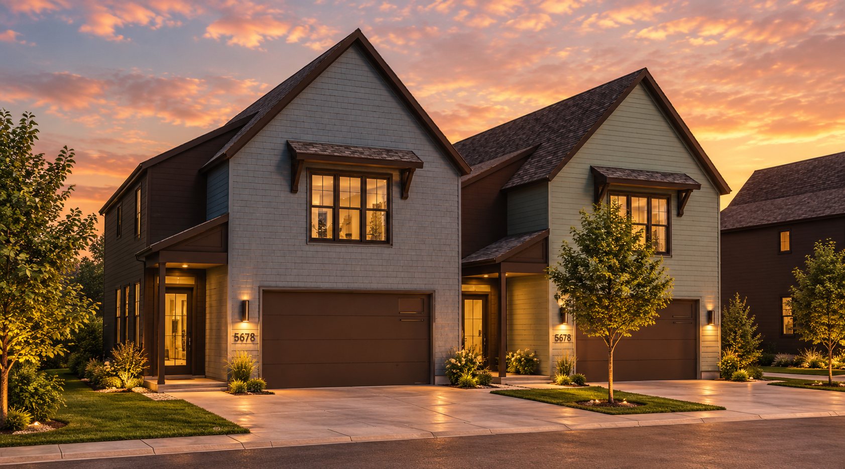 Detached home at sunset